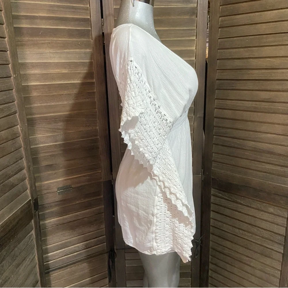 SEASPICE Resort Wear White Coverup Dress Sz Medium Peruvian Cotton Beach Coastal